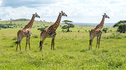 Obraz premium Giraffes grazing on acaciaSerengeti National Park dur