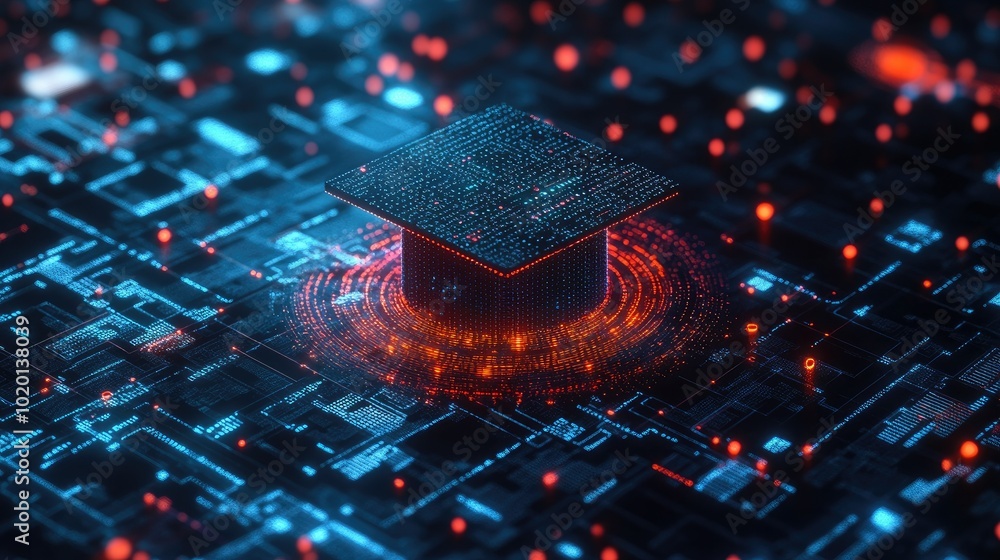 Aufkleber futuristic digital graduation cap surrounded by luminous data points, representing education technol