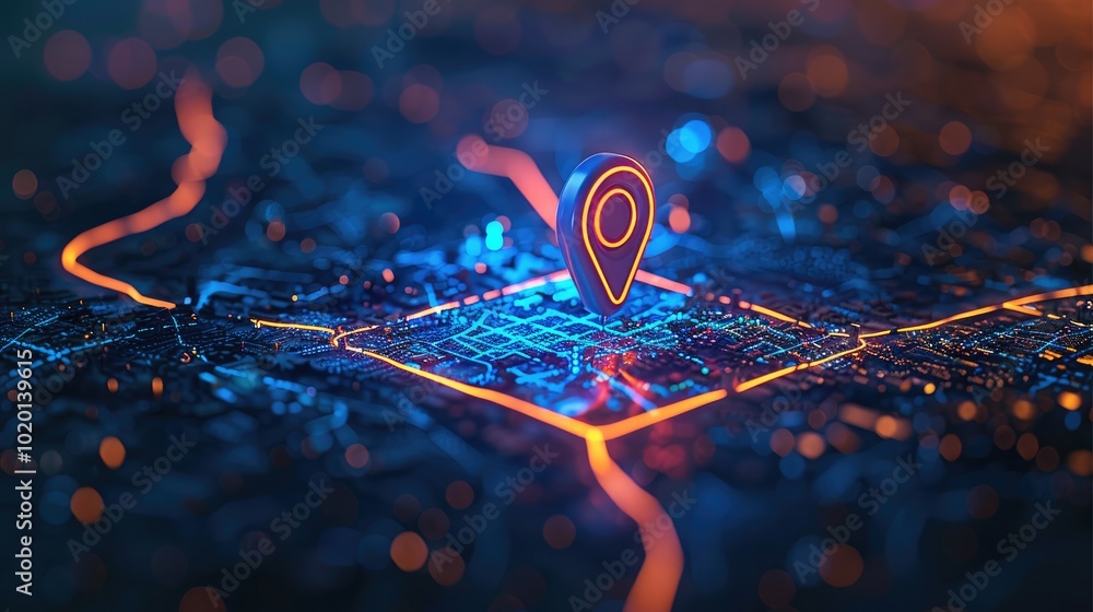 Poster a digital map displaying a location with one pin, representing ai technology in gps, innovation in d