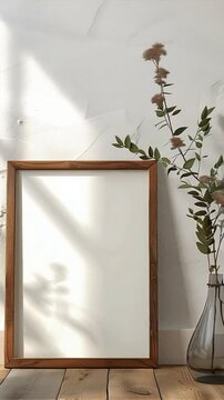 a4 poster mockup soft shadow in the room with plants