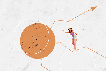 Composite artwork collage image picture of mini girl arrow pointer isolated on creative background