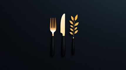 A bold and minimalist logo design incorporating a graphic illustration of a stylized fork and knife, conveying the restaurants modern and sophisticated approach to dining.