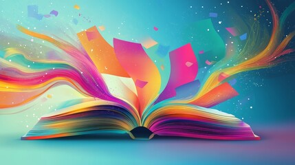 Open Book with Colorful Pages and Glowing Lines