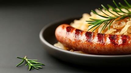 A hearty and rustic illustration of a plate of German sausage and sauerkraut, showcasing the hearty and flavorful nature of the cuisine.