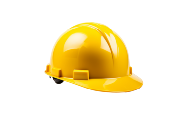Yellow hard hat on a white isolated background, symbolizing construction safety and professionalism.