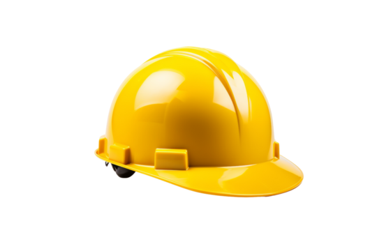 Yellow hard hat on a white isolated background, symbolizing construction safety and professionalism.