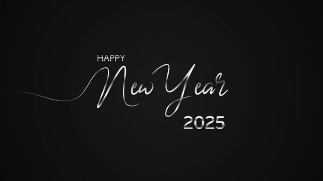 Happy New Year 2025 with silver handwritten script on isolated background