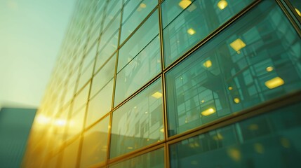 Glass Facade of a Modern Building with Golden Frames