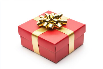 Obraz premium Red gift box wrapped with gold bow and ribbon