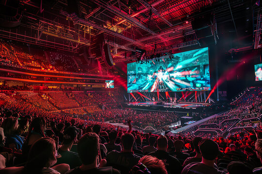 A stadium full of people watching a sporting event.,