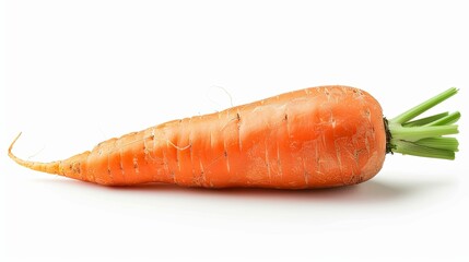 A Single Fresh Carrot with Green Tops