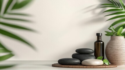 A serene arrangement of stones and plants in a calming indoor space, promoting relaxation and wellness.