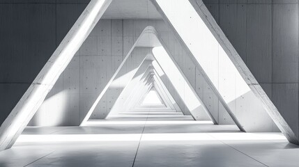 A Modern Architectural Design of Triangular Concrete Beams Creating a Light-Filled Passageway