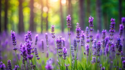 Naklejka premium Blurred image of lavender flowers in a forest