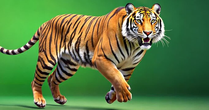 4K Animation of an Massive Explosion on Green Screen or Chroma Key background. Tiger slowly walking real shot, isolated on chroma key, cinema, 3d mapping angry attack Full HD Video Download