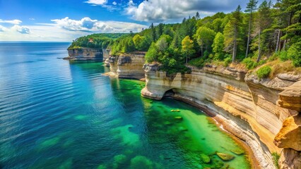 Beautiful landscape of Pictured Rocks National Lakeshore on Lake Superior in Munising, Michigan