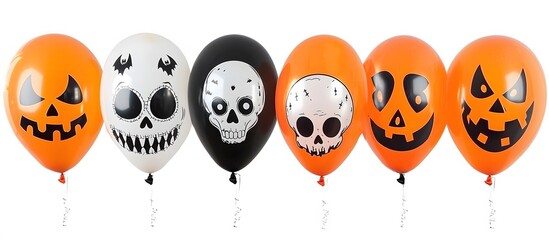 Obraz premium Holiday concept, Halloween party in cartoon style! Halloween promotional holiday poster or banner with spooky anthropomorphic balloons on isolated background