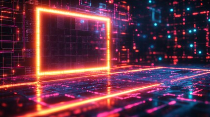 Glowing Neon Lines and Shapes in a Futuristic Digital Environment