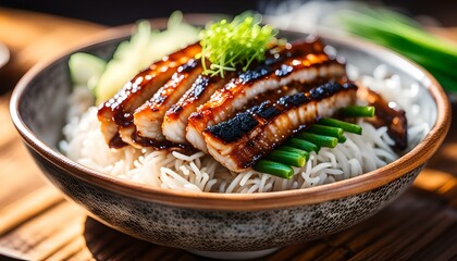 eel rice bowl or unagi rice bowl - Japanese food style
