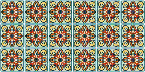 Seamless pattern with classic Portuguese tile, azulejo design.