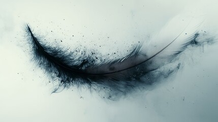 Black Feather Disintegrating into Dust and Ink Splashes