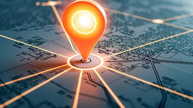Glowing Location Pin Icon on Digital Map Interface