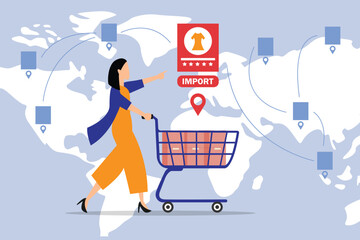 Global Clothing Import and Retail Shopping 2d flat vector illustration