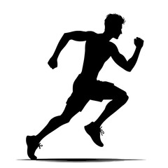 Man running vector silhouette isolated on white background. 