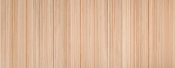 Light brown wood texture of floor or table top view surface. Realistic 3d vector illustration of wooden laminate or parquetry background. Natural hardwood material. Interior tile timber plank.