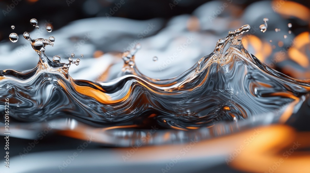 Poster abstract water droplet splash with dynamic waves and reflective surface