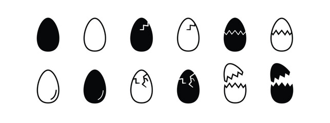 Egg icon Broken set eggs sign. Outline vector element. Black line style