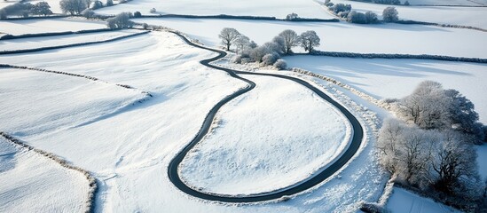 Winter Road in a Snowy Landscape