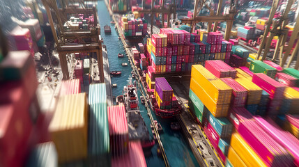 Obraz premium Dynamic Cargo Operations at Busy Container Port