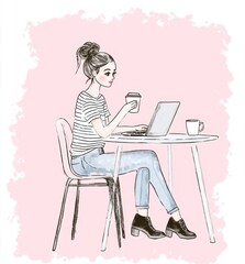 Woman Working on Laptop.