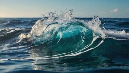 Obraz premium Close-up of crashing ocean wave with splashing water, dynamic and powerful