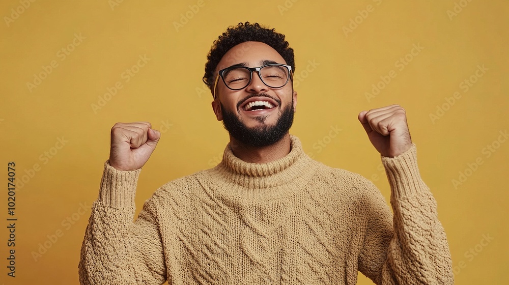 Wall mural Happy Man Celebrates Success with Excitement