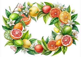 Citrus Fruit Wreath with Jasmine Flowers for Summer Aroma Products - Watercolor Design