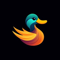 Obraz premium Colorful abstract duck illustration highlighted against bold black background image