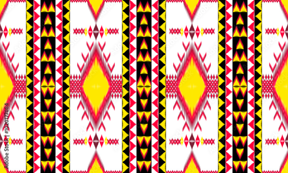 Poster Ethnic ikat pattern beautiful pattern,fashion style,aztec geometric art ornament print.ethnic abstract art.Seamless fabric.design for fabric, carpet,clothing,wallpaper.