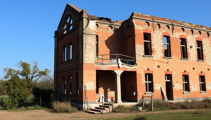 derelict architecture abandoned dusty and overgrown building - Powered by Adobe