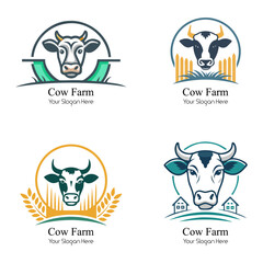 Flat Cow Farm Logo Template Design