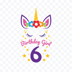 unicorn head birthday 6-year vector design