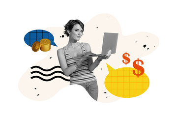 Creative collage image young girl trader money finance economy dollars currency investor forex...