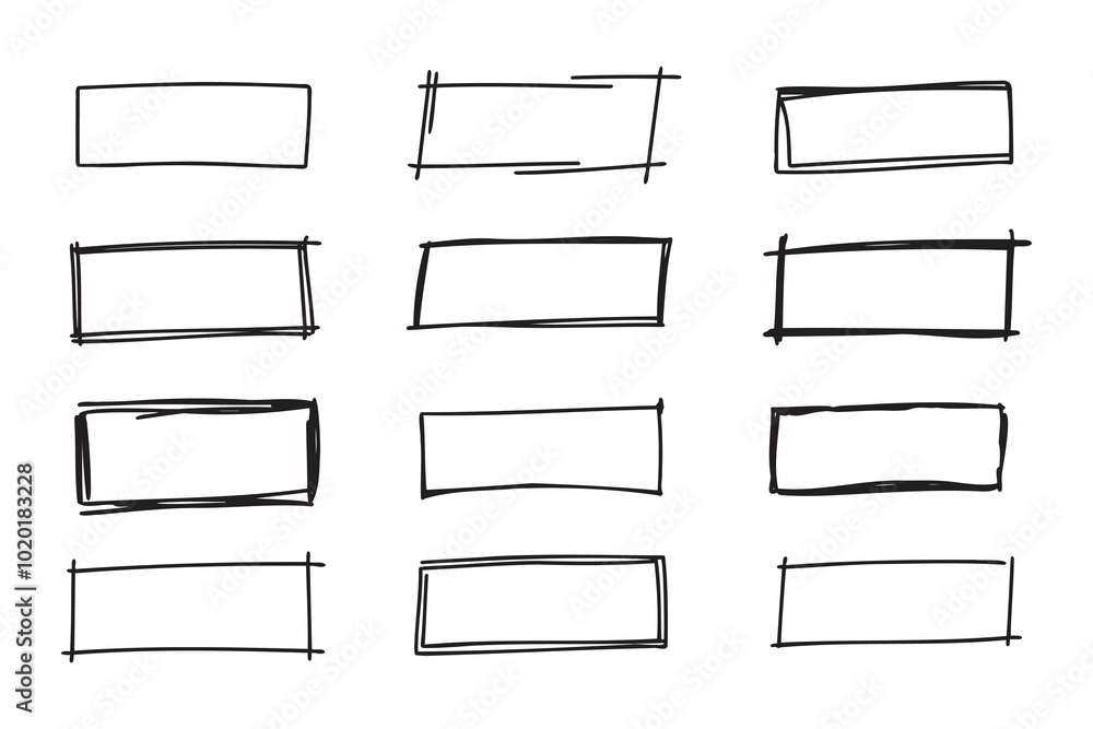 Poster hand drawn doodle vector rectangle frames. grungy scribble rectangle frames. doodle geometric border