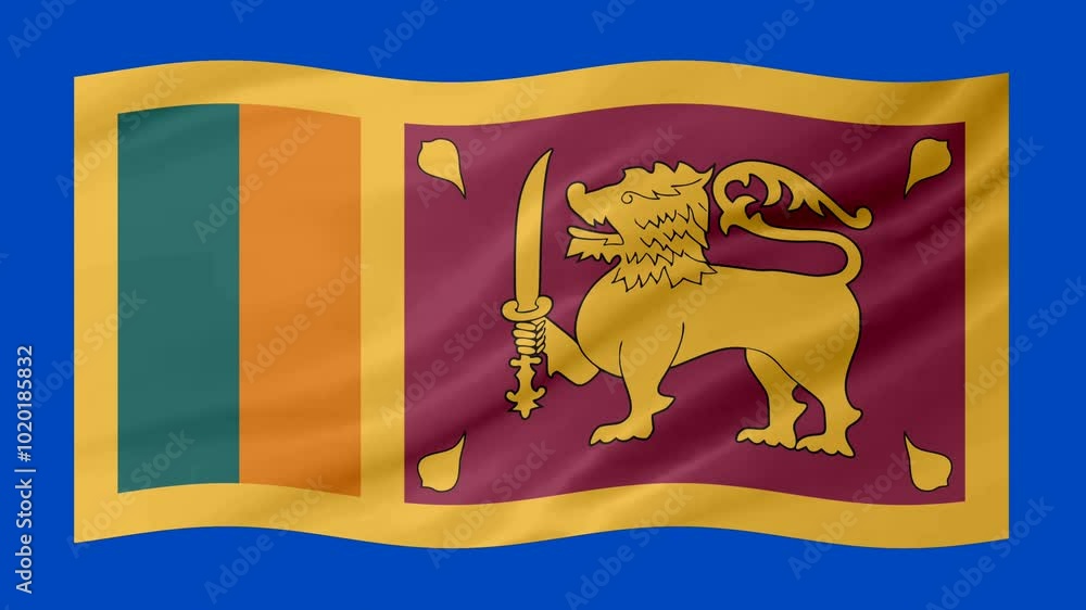 Poster sri lanka waving flag loop animation with glowing 3d shade isolated on blue background