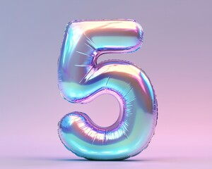 3d numeral "5"  surface from liquid metal, round corners