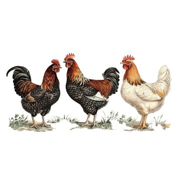 Chicken farm, home patica. Vintage engraving from 1800, set of elements isolated on white background for design, print, showcase, banner, packaging.