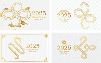 Chinese 2025 New year of the Snake. Vector cards, posters, banners. Traditional Asian. Adjustable layers, printable