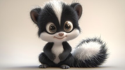Fototapeta premium Cute Cartoon Baby Skunk with Big Eyes