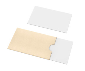 Visiting card with blank paper cover sleeve 3d render illustration.